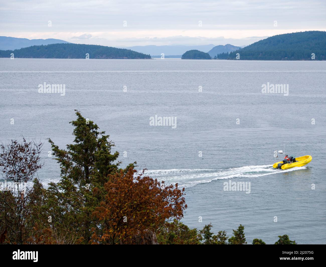 WA21204-00...WASHINGTON - Orcas Island viewed from Upright Head Preserve on the northern end of Lopez Island. Stock Photo