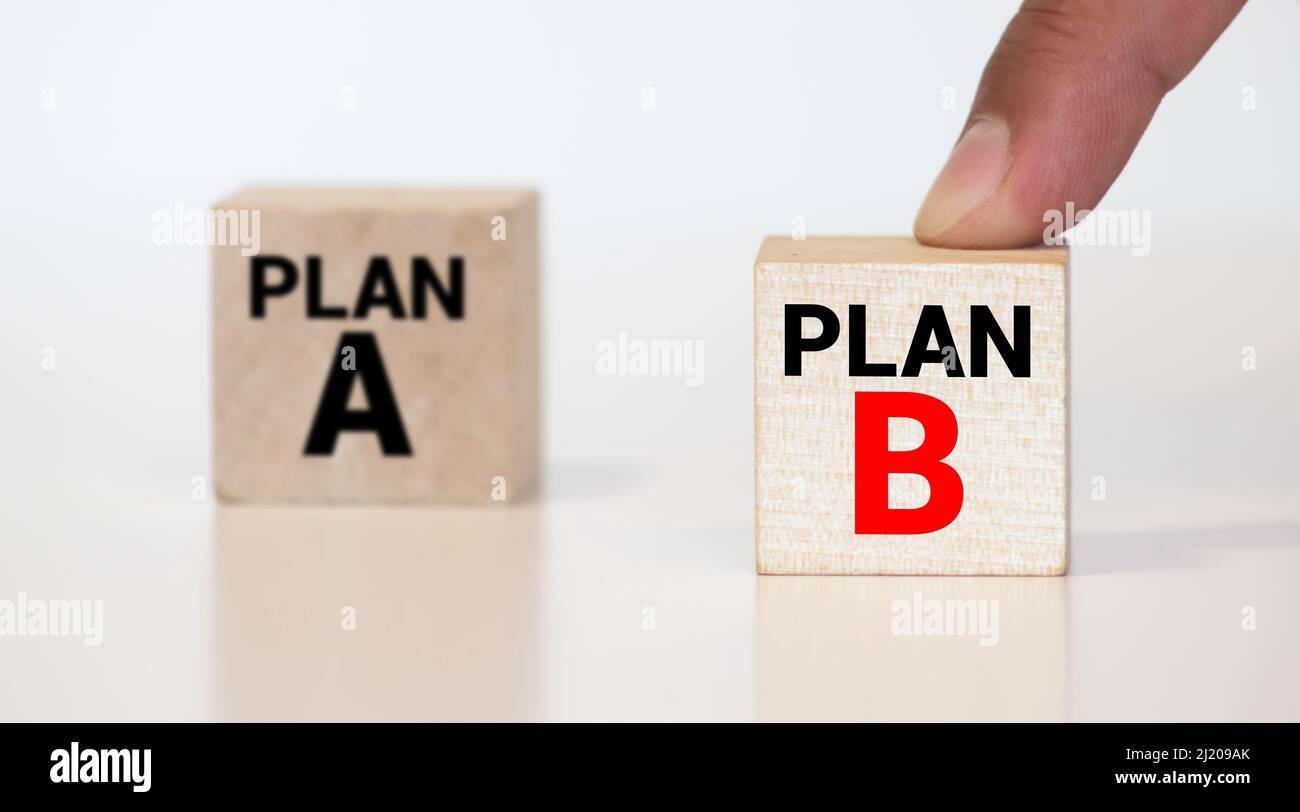 Time for Plan B. Hand is turning a dice and changes the word Plan A to ...