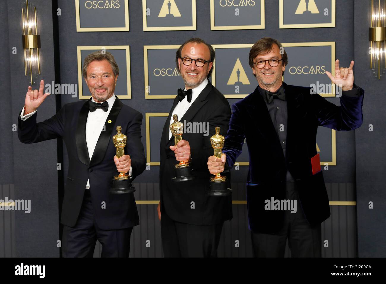 March 28, 2022, Los Angeles, CA, USA: LOS ANGELES - MAR 27:  Best Picture, CODA, Philippe Rousselet, Fabrice Gianfermi, Patrick Wachsberger at the 94th Academy Awards at Dolby Theater on March 27, 2022 in Los Angeles, CA (Credit Image: © Kay Blake/ZUMA Press Wire) Stock Photo