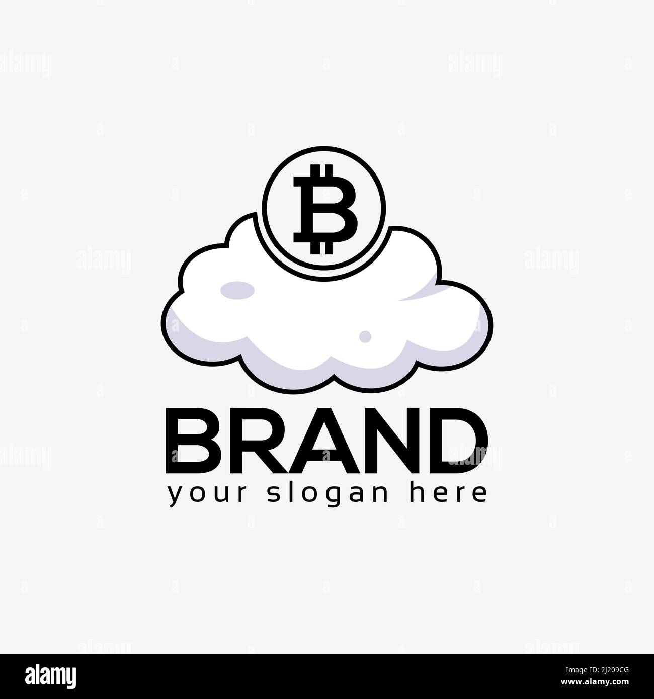Cloud and Bitcoin logo vector. Flat design. Vector Illustration on white background. Stock Vector