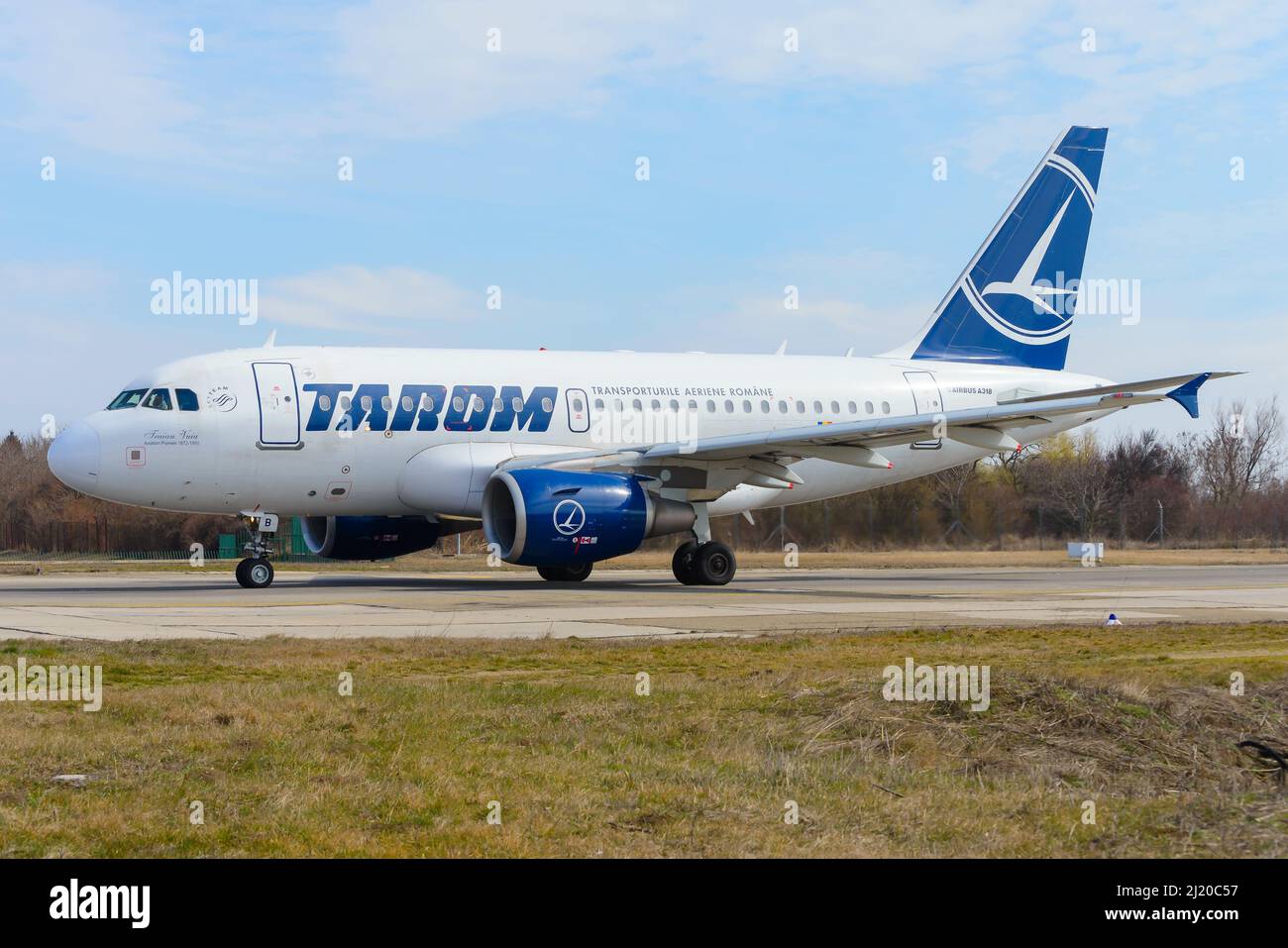 TAROM Airbus A318 airplane at Bucharest Airport. Aircraft of Romanian Air Transport. National flag carrier airline of Romania. Stock Photo