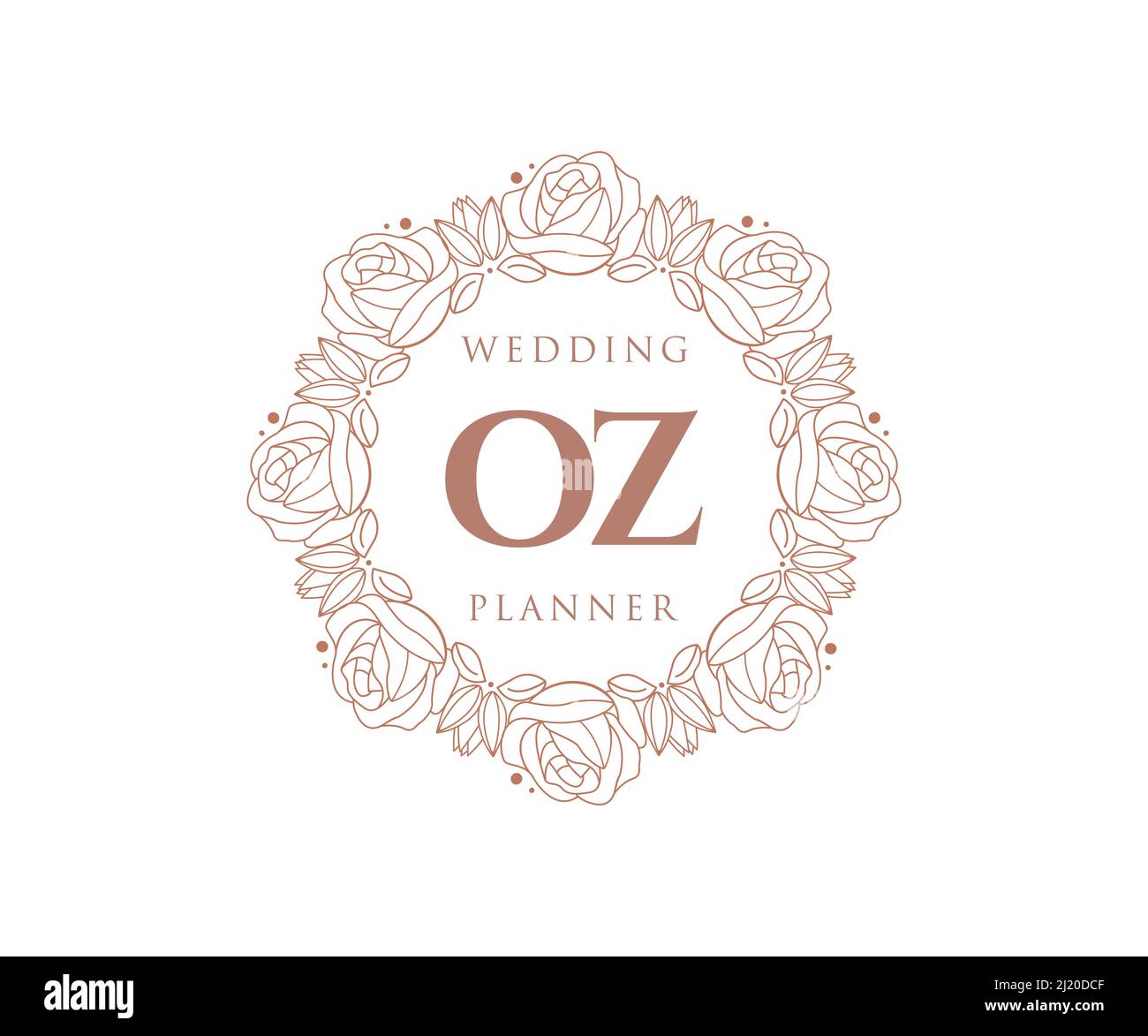OZ Initials letter Wedding monogram logos collection, hand drawn modern minimalistic and floral templates for Invitation cards, Save the Date, elegant Stock Vector