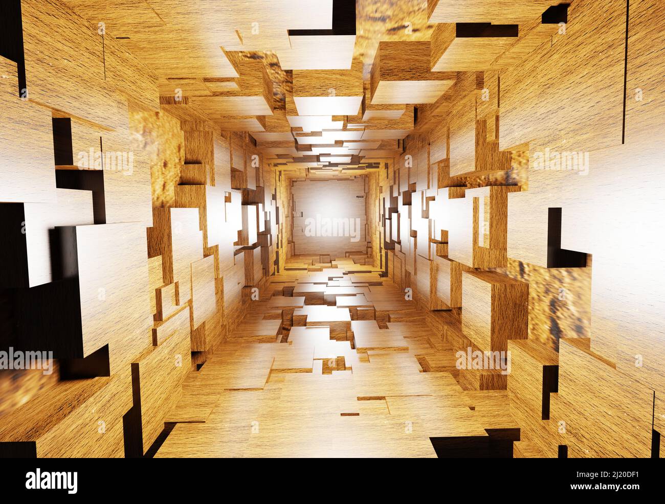 3d abstract mural wallpaper tunnel wood corridor in middle age. wall