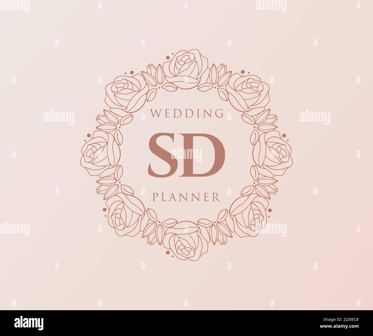 SD Initials letter Wedding monogram logos collection, hand drawn modern minimalistic and floral templates for Invitation cards, Save the Date, elegant Stock Vector