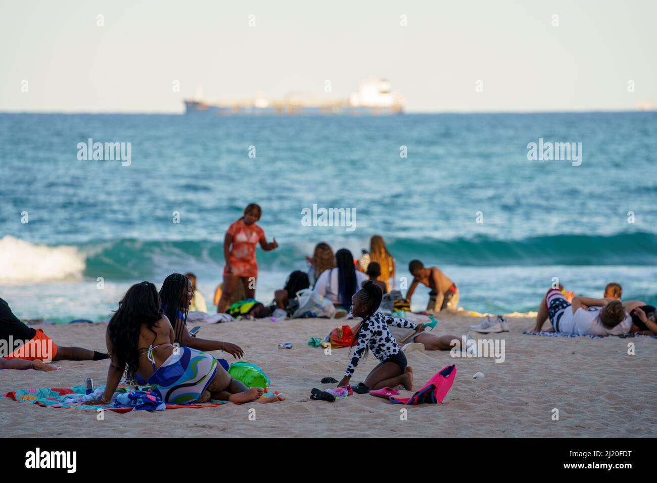 Fort Lauderdale, FL, USA March 27, 2022 Families on the beach Spring