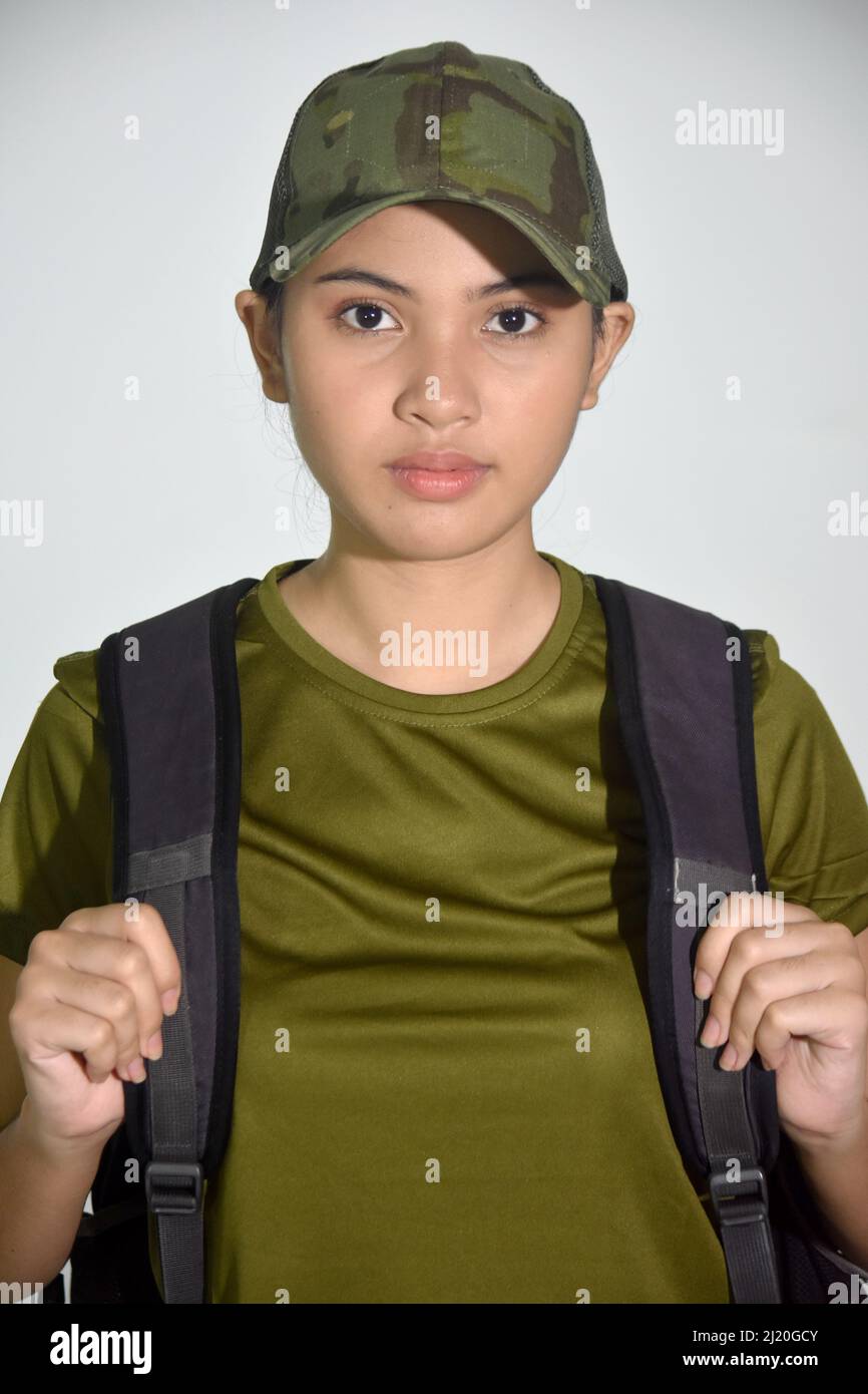 A Serious Adult Female Soldier Stock Photo
