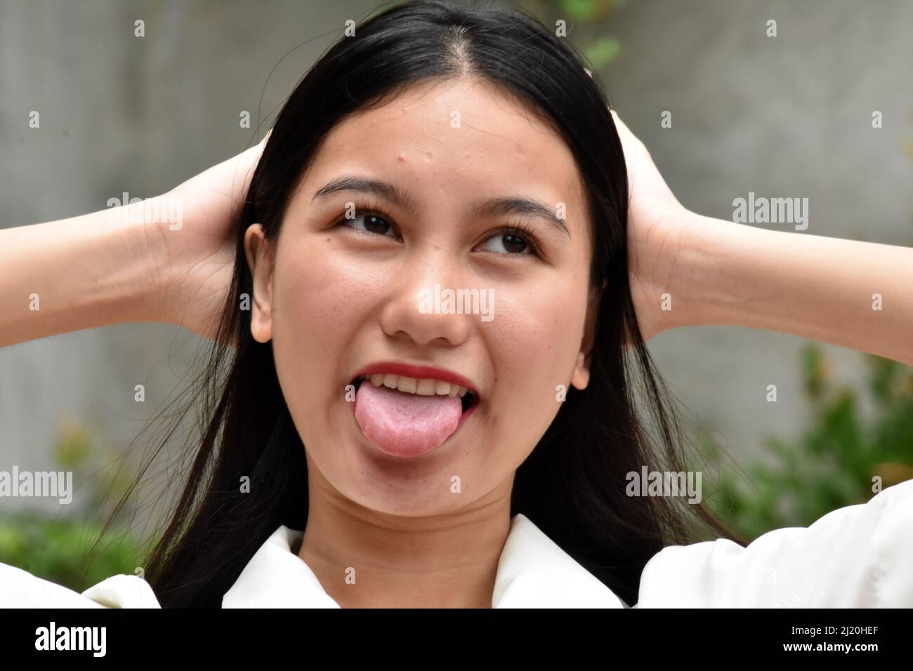 A Stressed Anxious Asian Woman Stock Photo