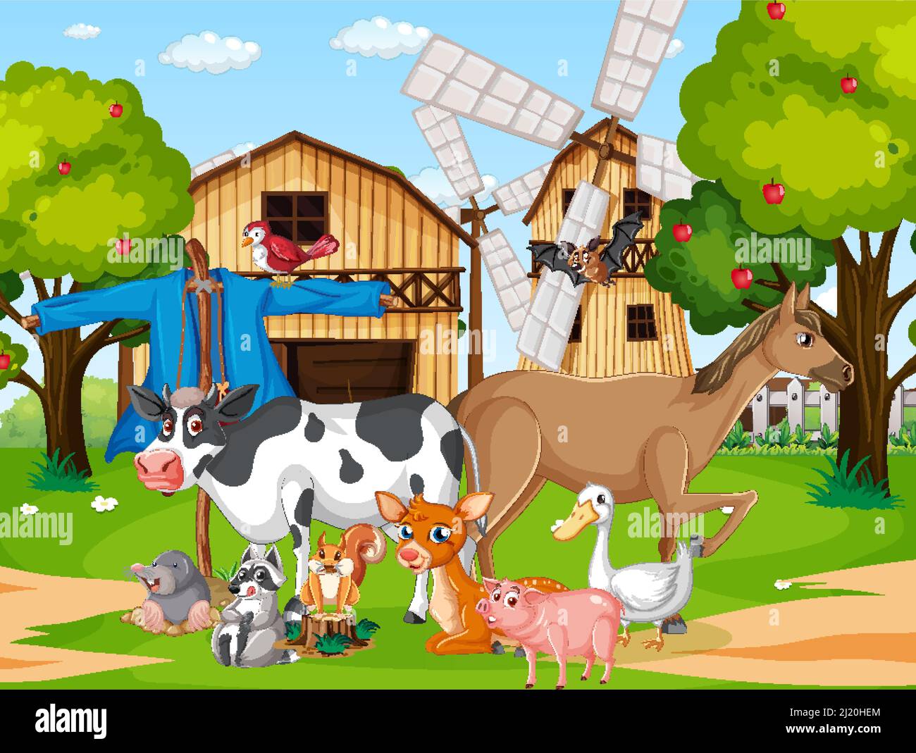 Farm scene with many animals illustration Stock Vector Image & Art - Alamy