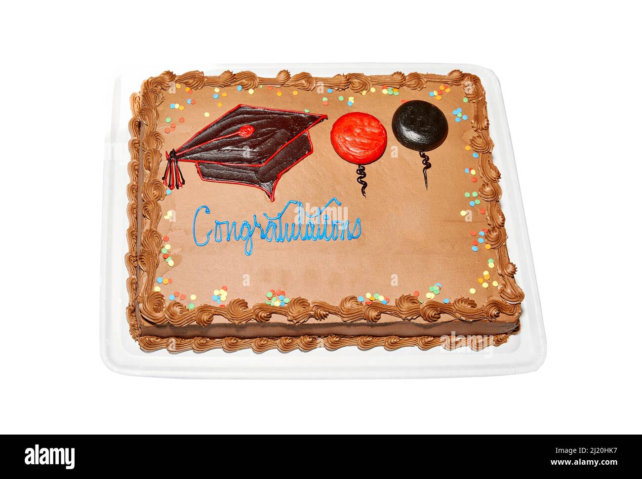 Chocolate graduation cake with decorations Stock Photo Alamy