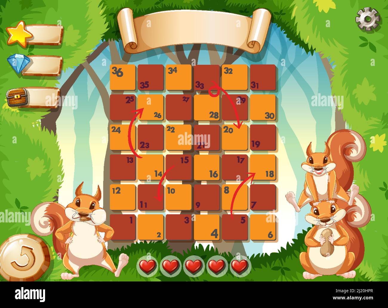 Game design squirrels in park background illustration Stock Vector