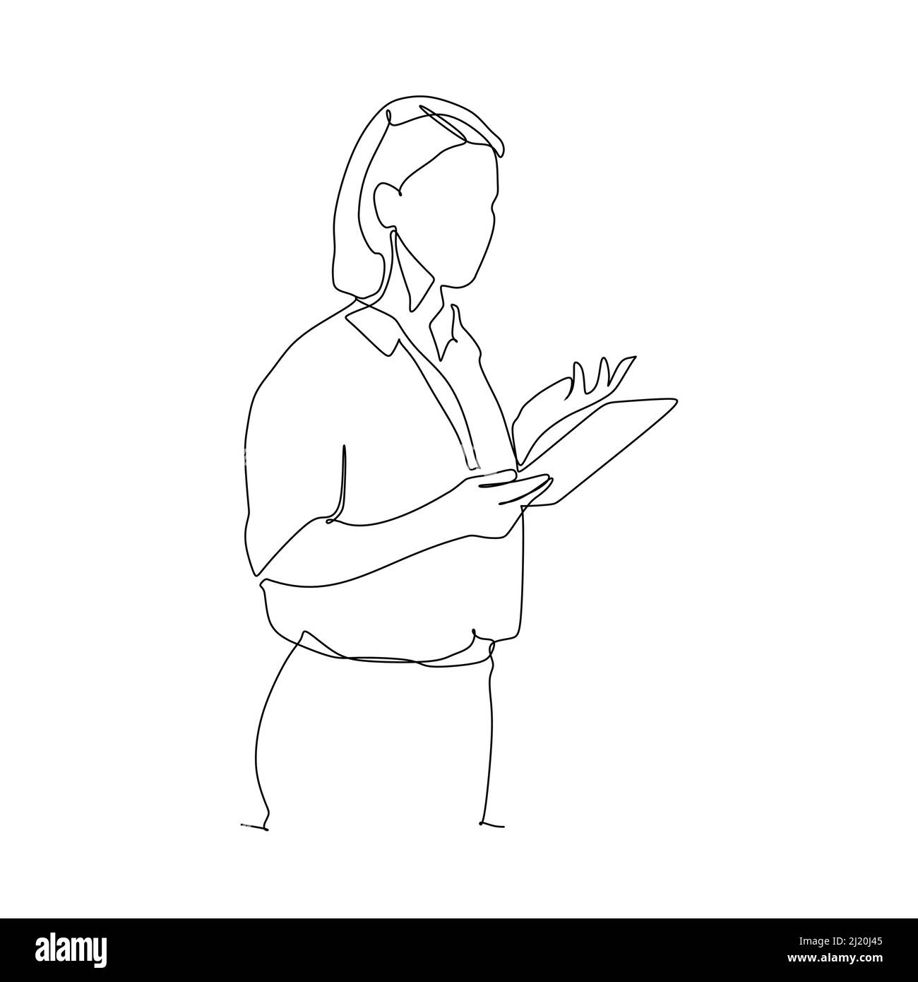 single line drawing of a female teacher. Hand drawn style design for educational concept Stock Vector