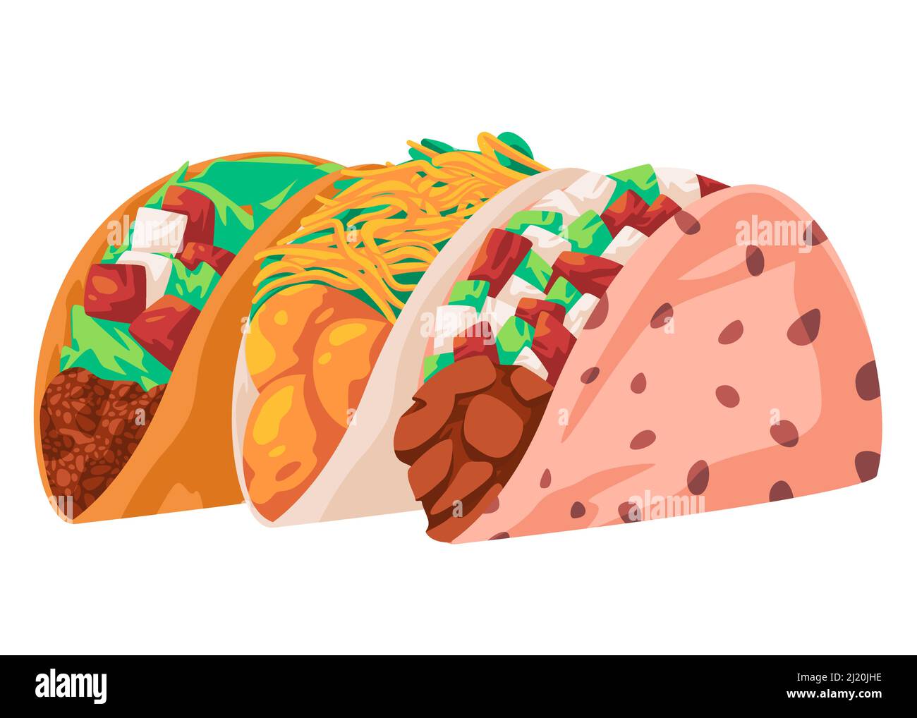 Taco mexican fastfood south american tortilla cheese meat drawing illustration Stock Vector
