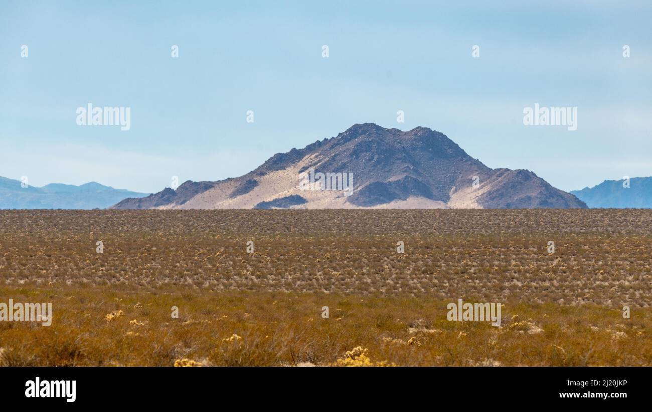 Mountains seen in distance of the Mojave Desert in California, United