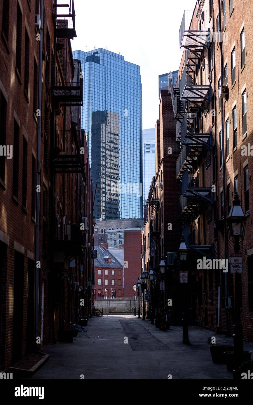 Looking down a historic Boston alleyway Stock Photo