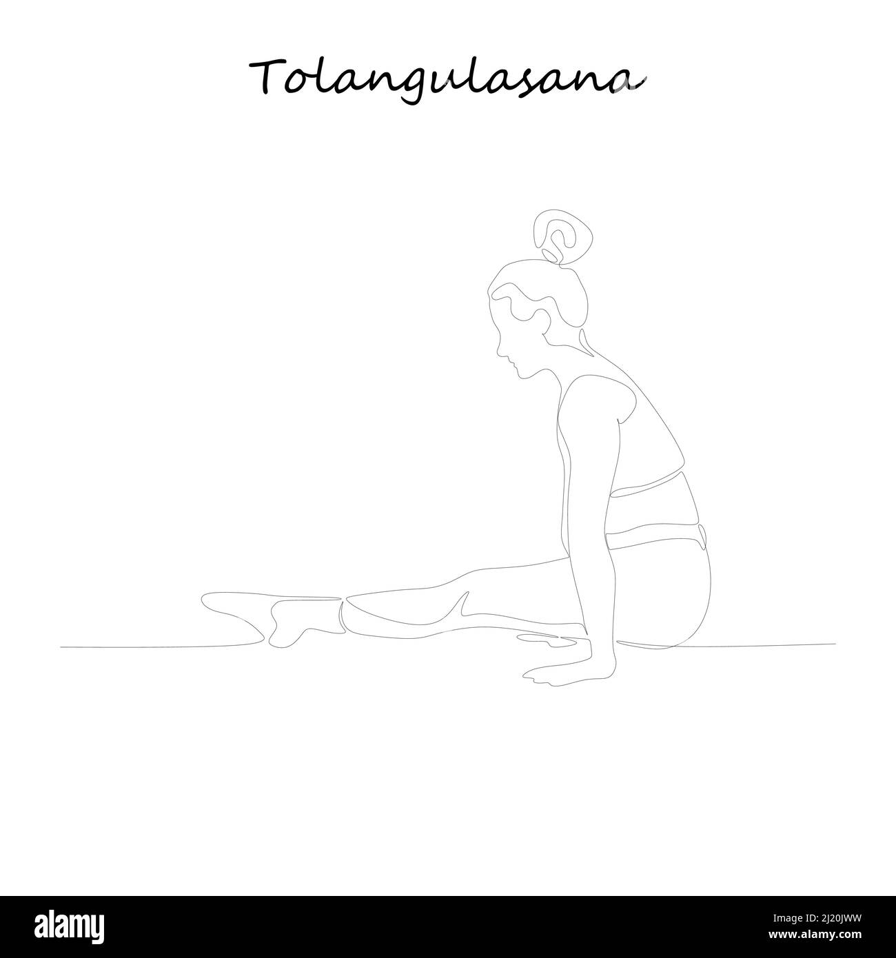 Continuous line drawing. Young woman making yoga exercise, silhouette picture. Oneline drawn black and white illustration. Tolangulasana. Stock Vector