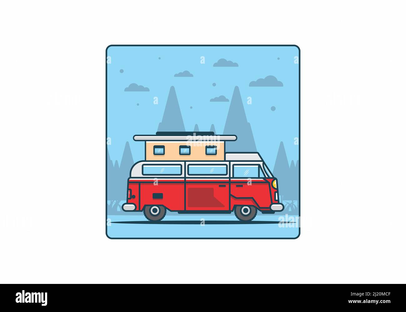 Camping with van flat illustration design Stock Vector Image & Art - Alamy