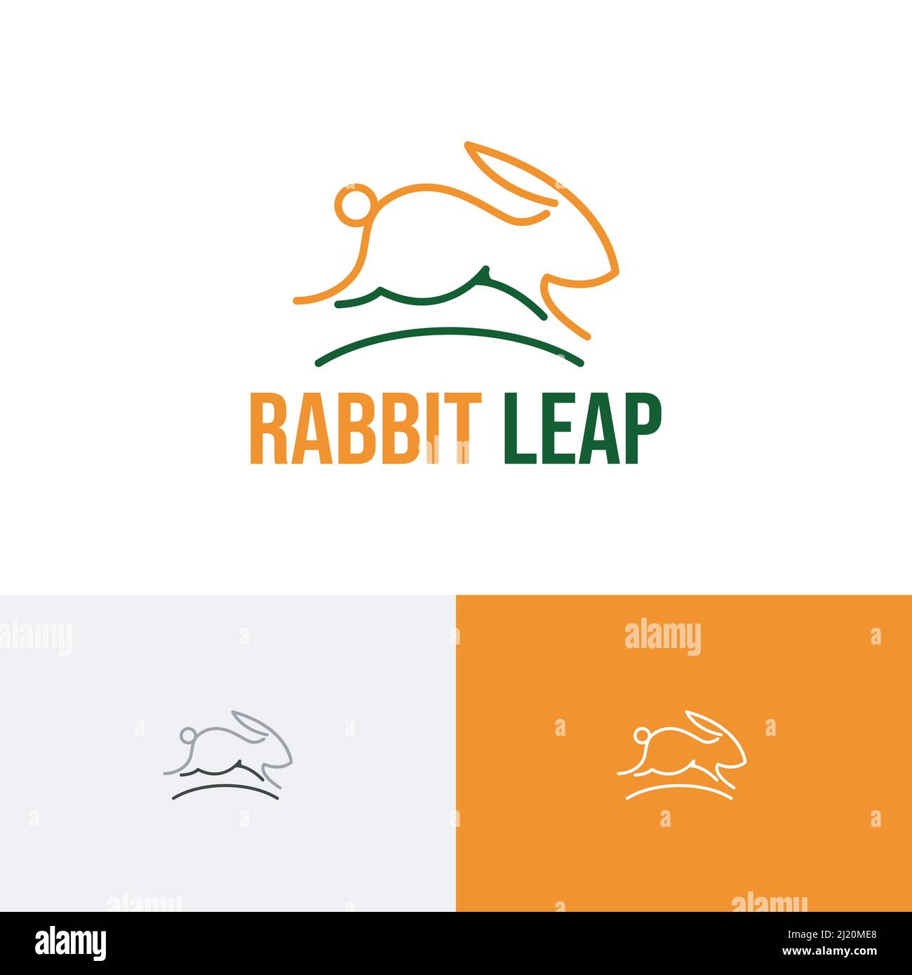 Run Jump Leap Bunny Rabbit Cute Animal Line Style Logo Stock Vector