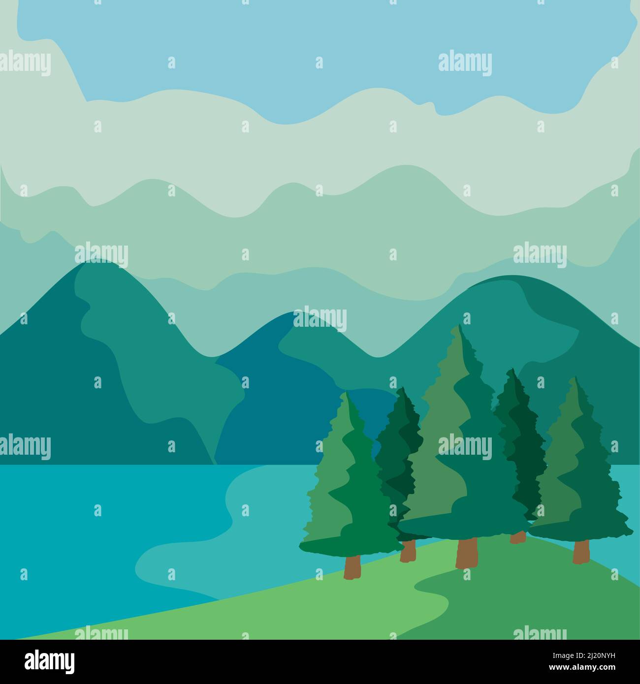 lake and pines landscape Stock Vector Image & Art - Alamy