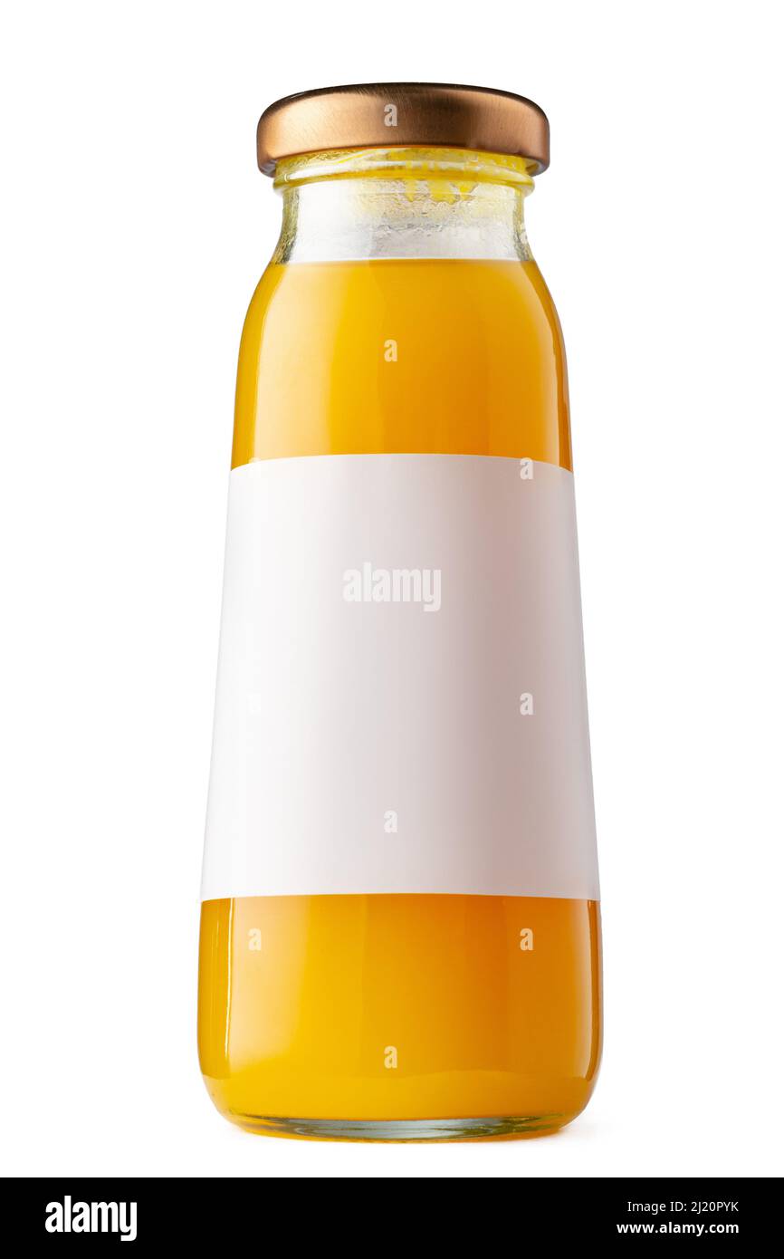 Orange juice glass bottle isolated on white background Stock Photo Alamy