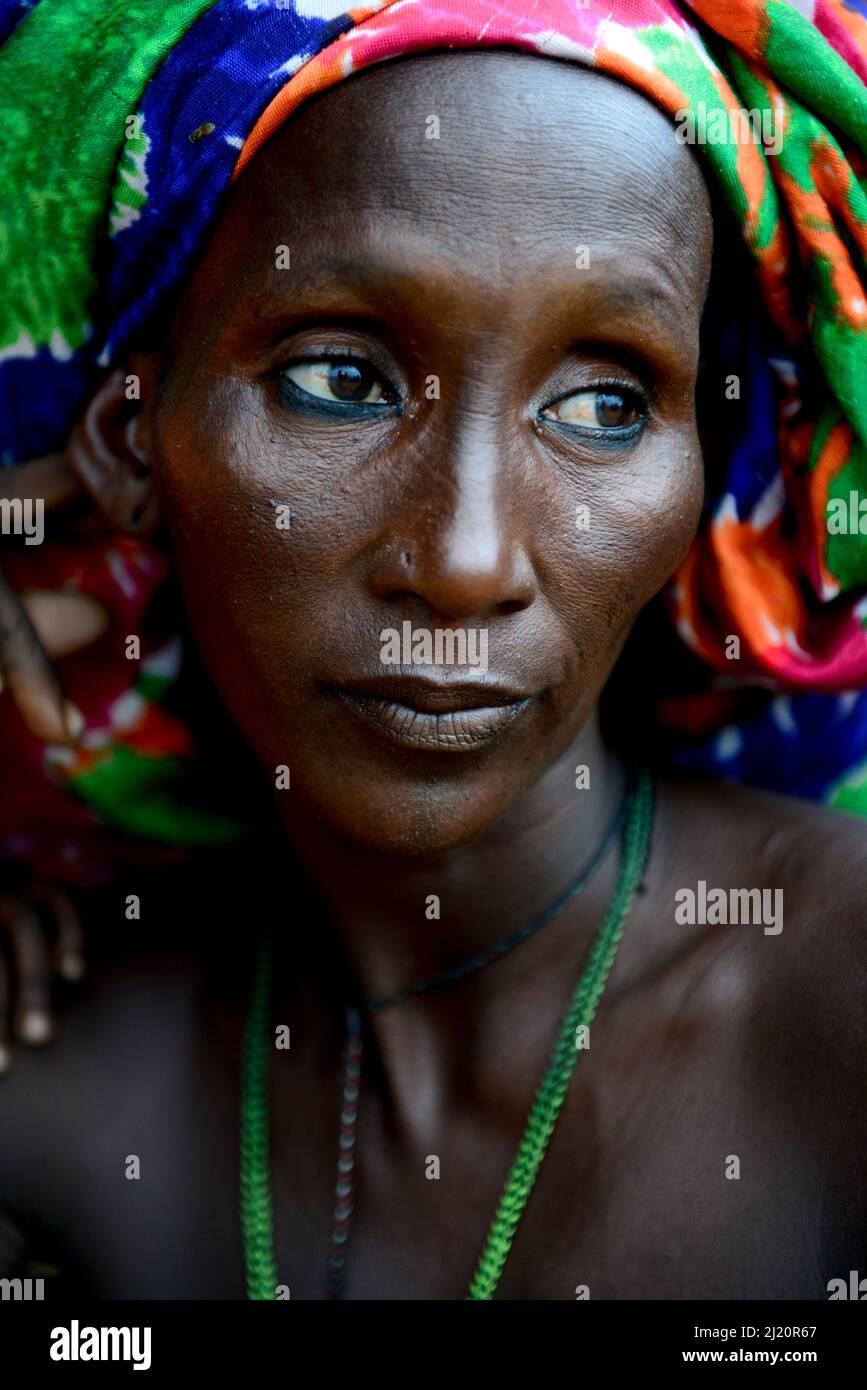 Portrait of Kanou moudji woman, nomadic herders of southern Chad. September 2019. Stock Photo
