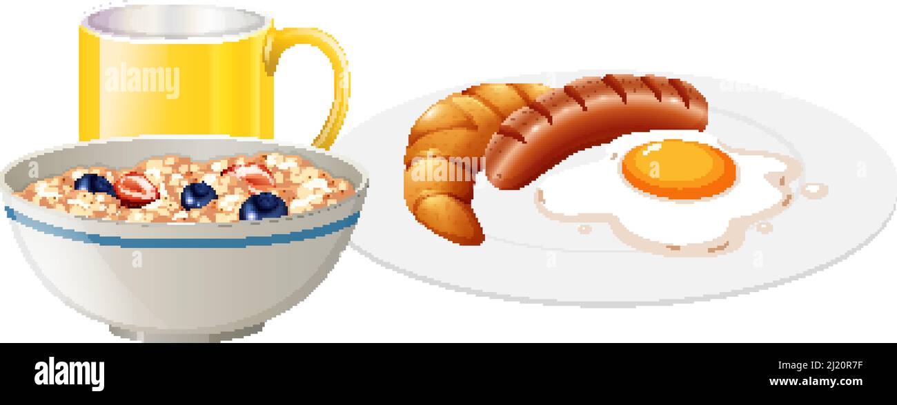 Breakfast meal set on white background illustration Stock Vector Image ...
