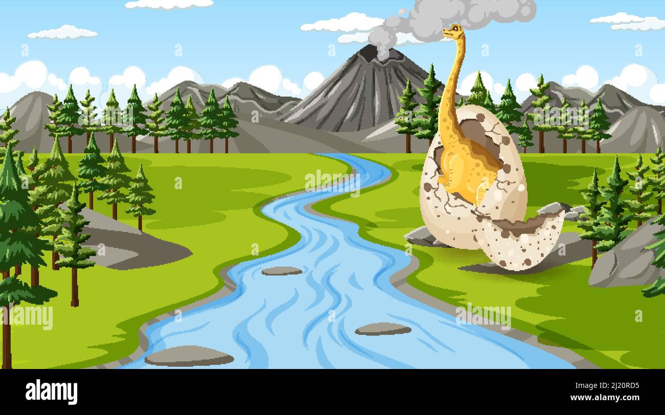 Scene with dinosaurs in the forest illustration Stock Vector Image ...