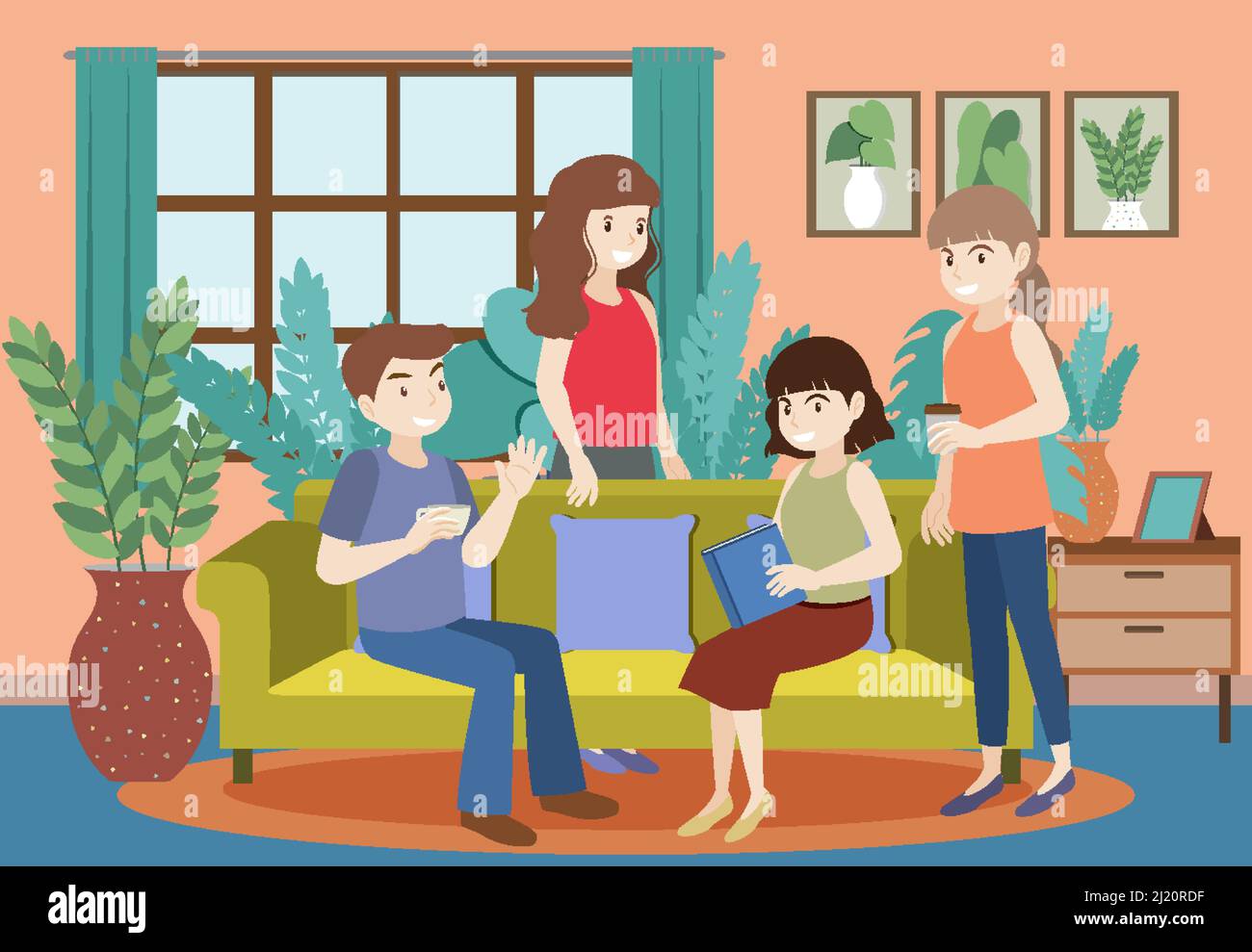 Living room interior in flat design concept illustration Stock Vector ...