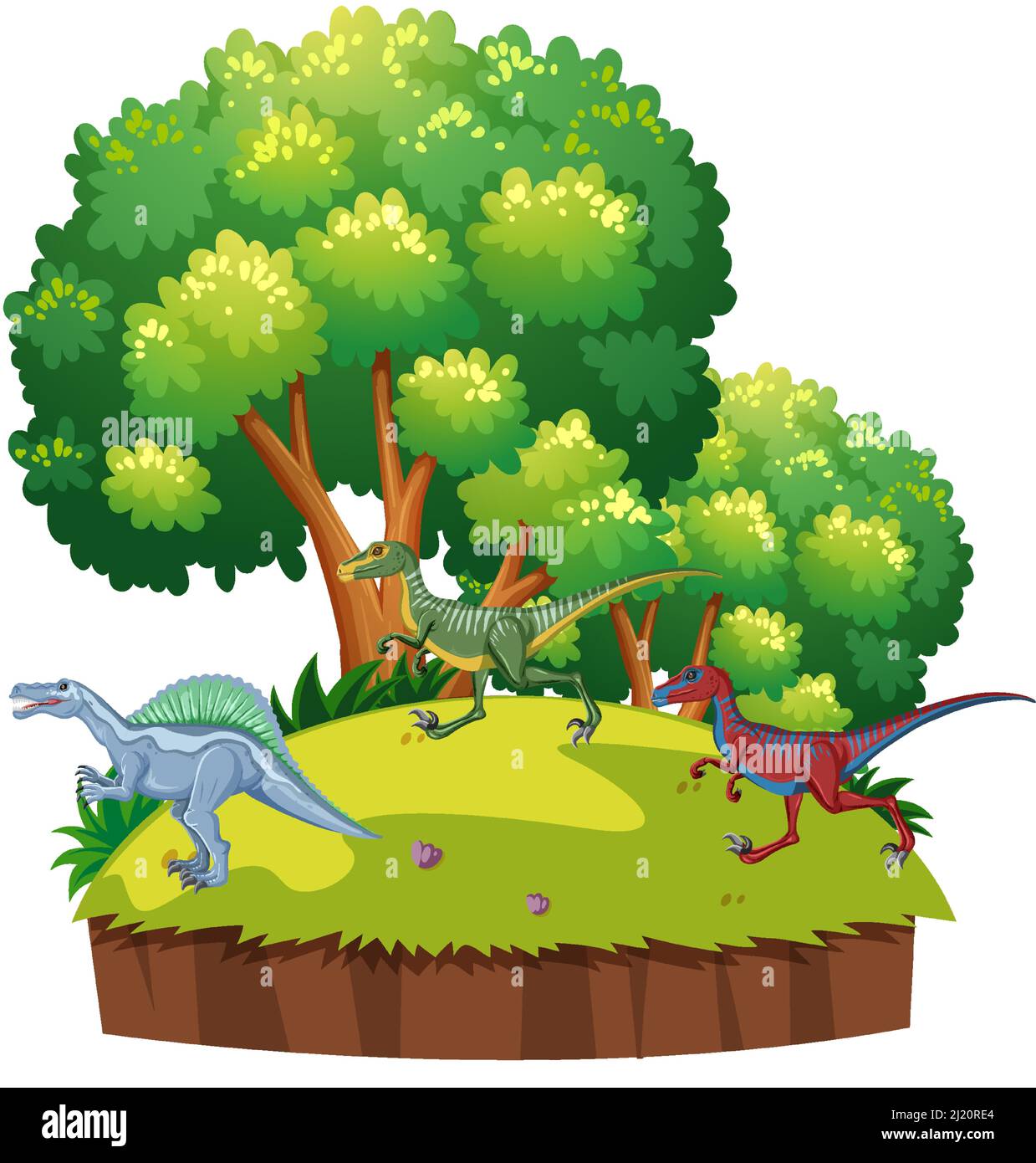 Scene with dinosaurs on island illustration Stock Vector