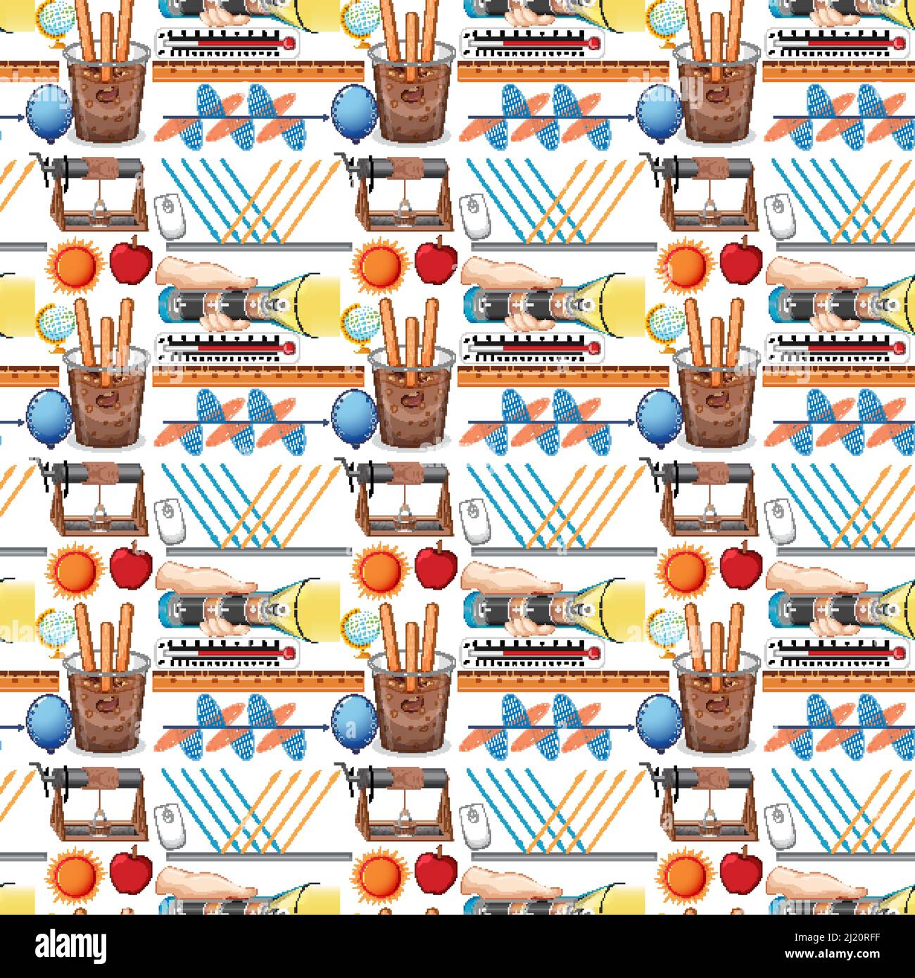 Seamless background with science equipments illustration Stock Vector