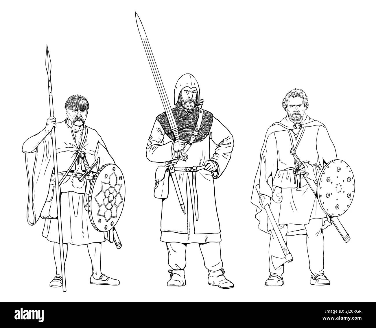 Irish warrior gallowglass. Elite mercenary warriors. Medieval knight illustration. Stock Photo