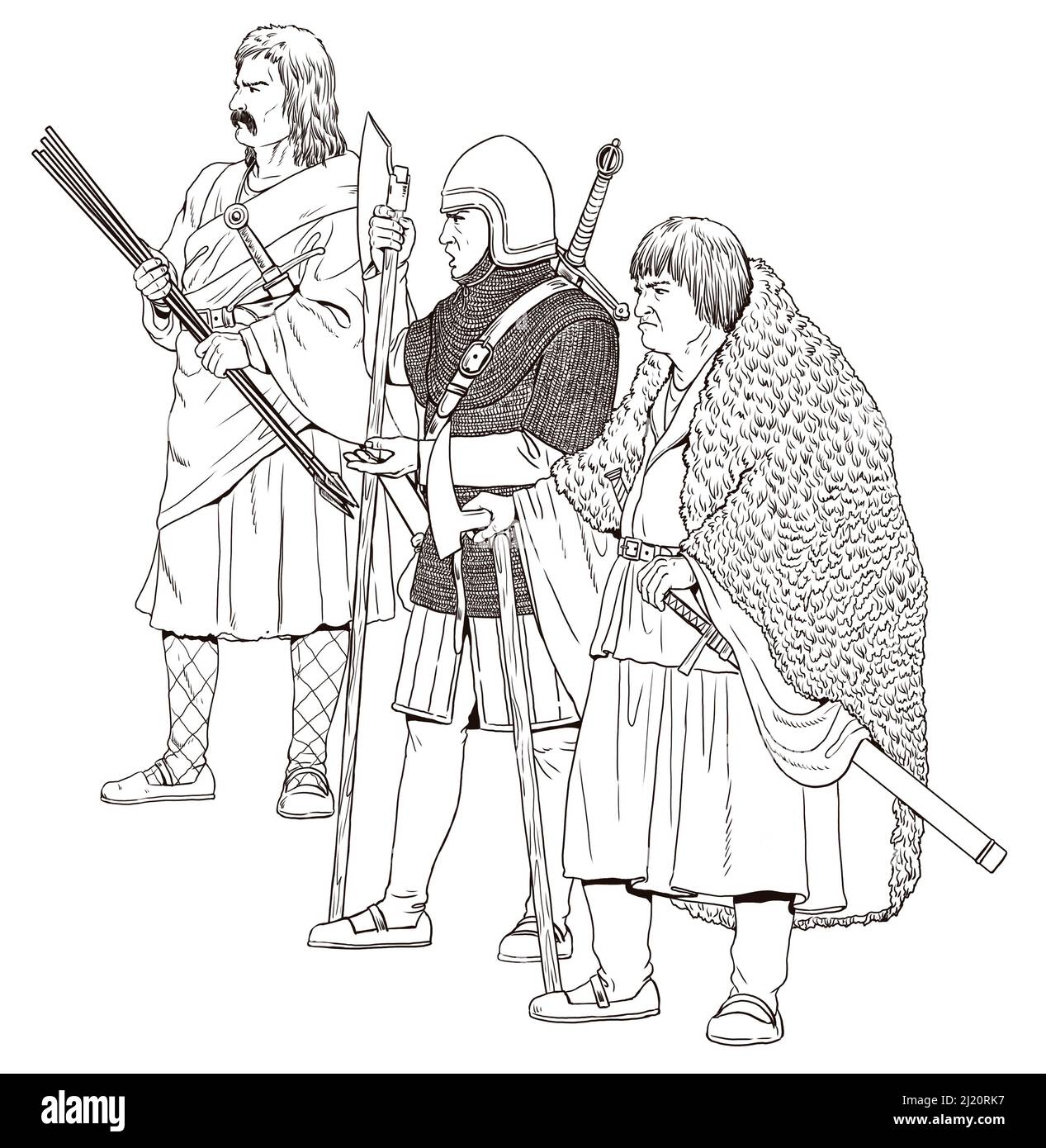 Irish warrior gallowglass. Elite mercenary warriors. Medieval knight illustration. Stock Photo