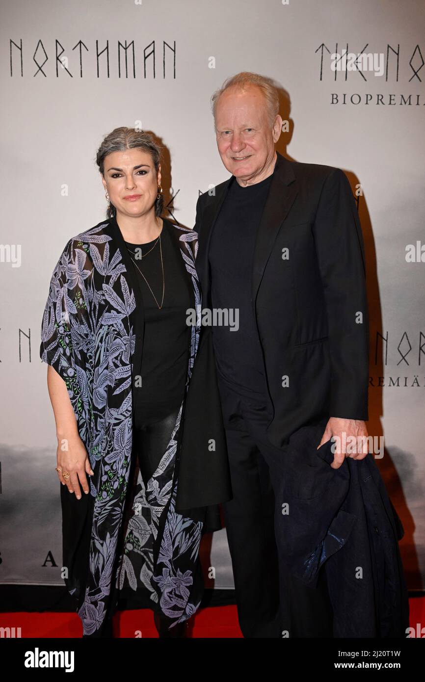 Megan Everett and Stellan Skarsgard arrive at the gala premiere of the