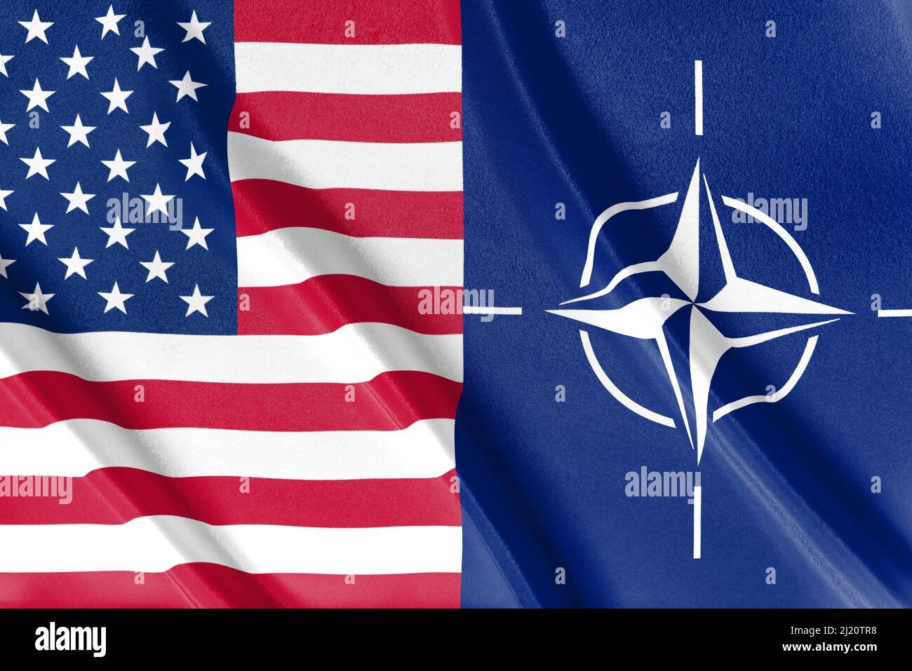 Flag of the United States and NATO. The concept of a leading NATO country and the Northern Alliance on one flag Stock Photo