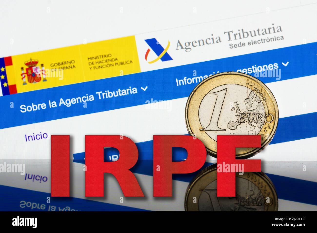 Tax Campaign Spain. Euro Coin IRPF web Background. Declaracion