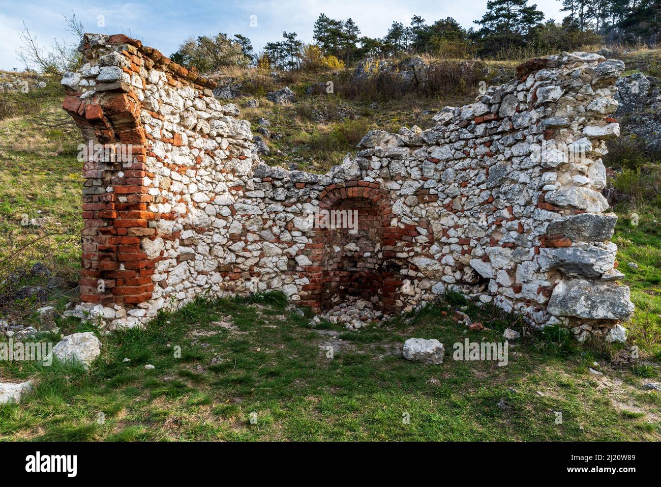 Ruins of Kaple sv. Antonina chapel above Perna village in Palava montains in Czech republic Stock Photo
