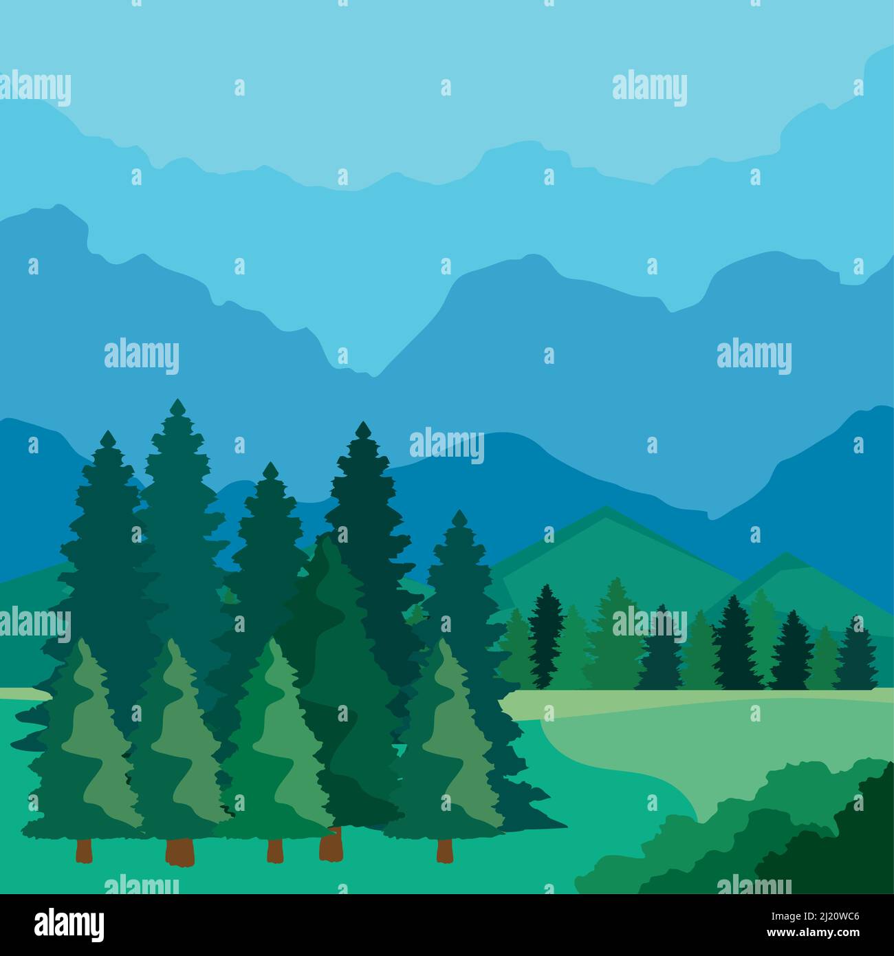 pines and mountains landscape Stock Vector Image & Art - Alamy