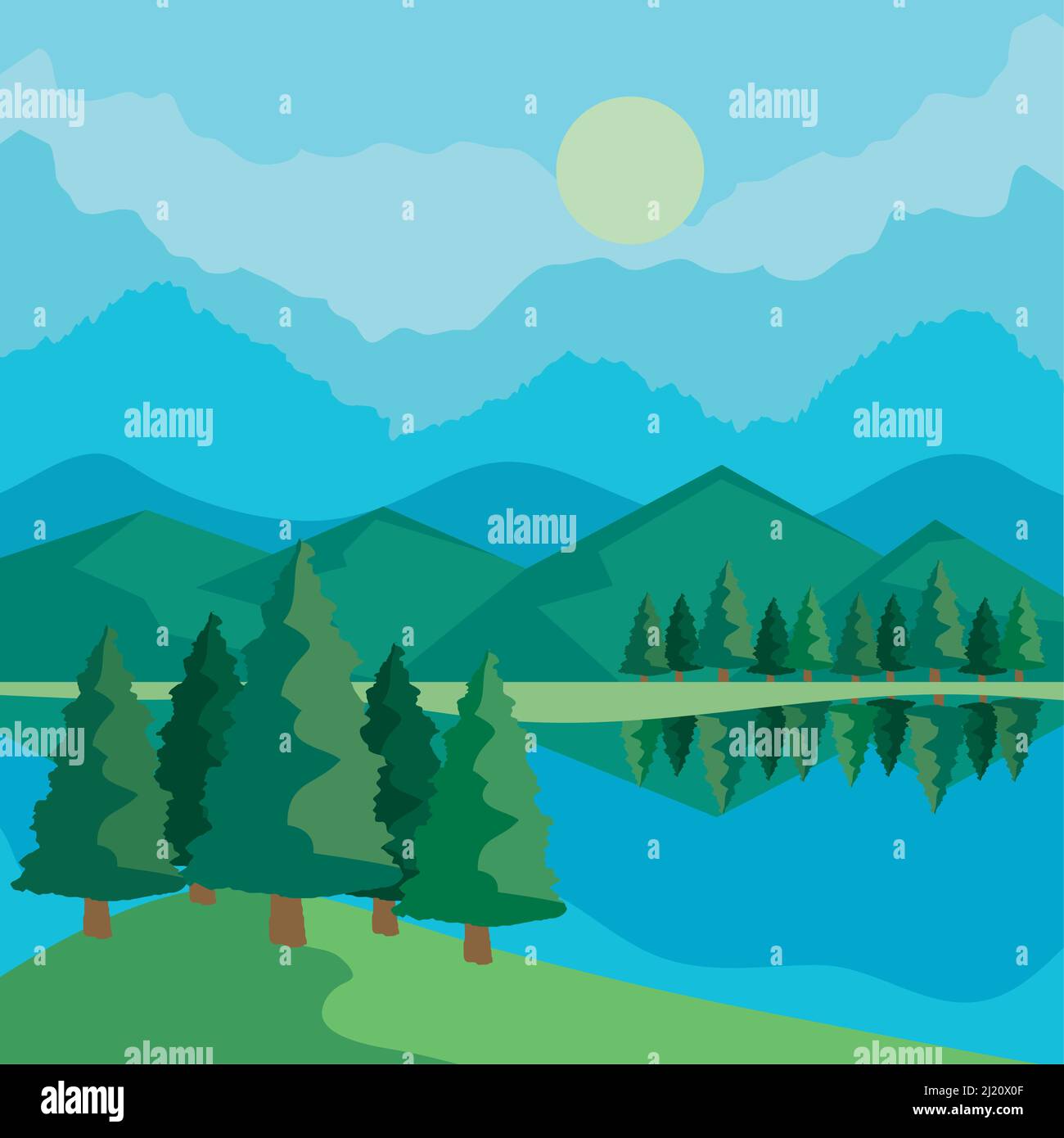 landscape with lake nature Stock Vector Image & Art - Alamy