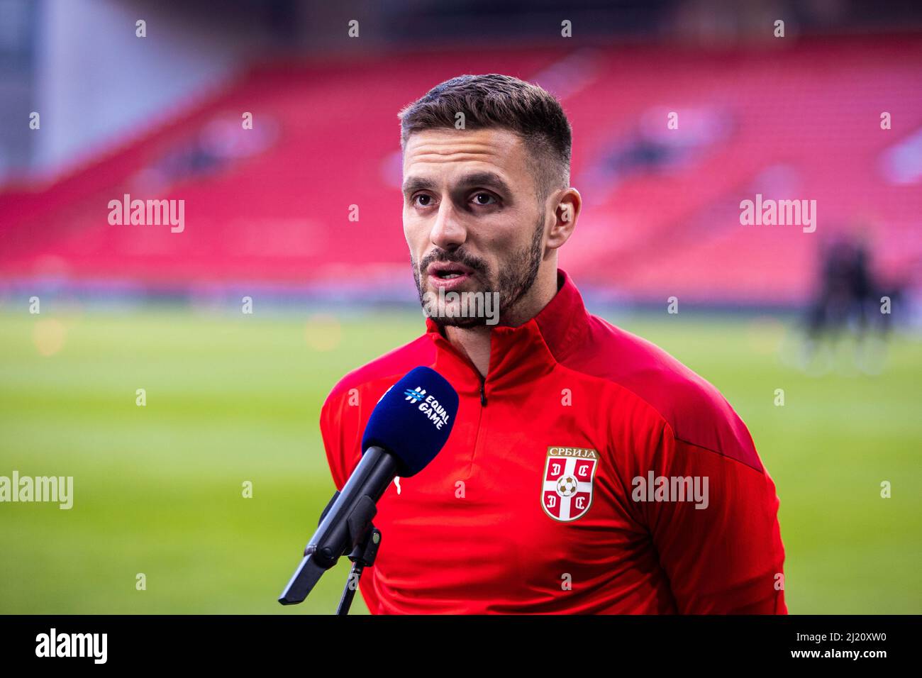 Copenhagen, Denmark. 28th Mar, 2022. Dusan Tadic of Serbia seen during a training session ahead for the football friendly between Denmark and Serbia at Parken in Copenhagen. (Photo Credit: Gonzales Photo/Alamy Live News Stock Photo