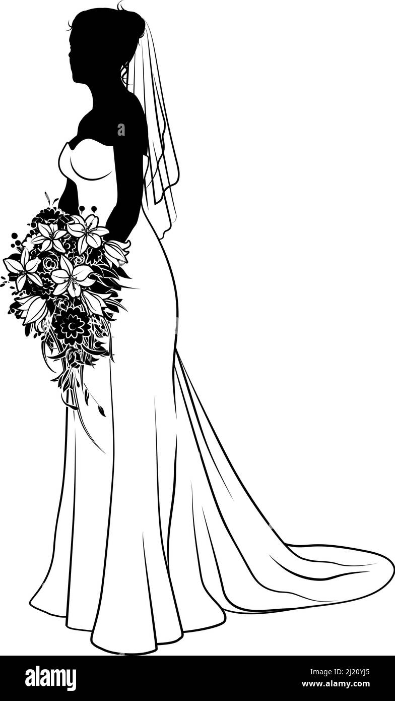Bride Bridal Wedding Dress Silhouette Woman Design Stock Vector