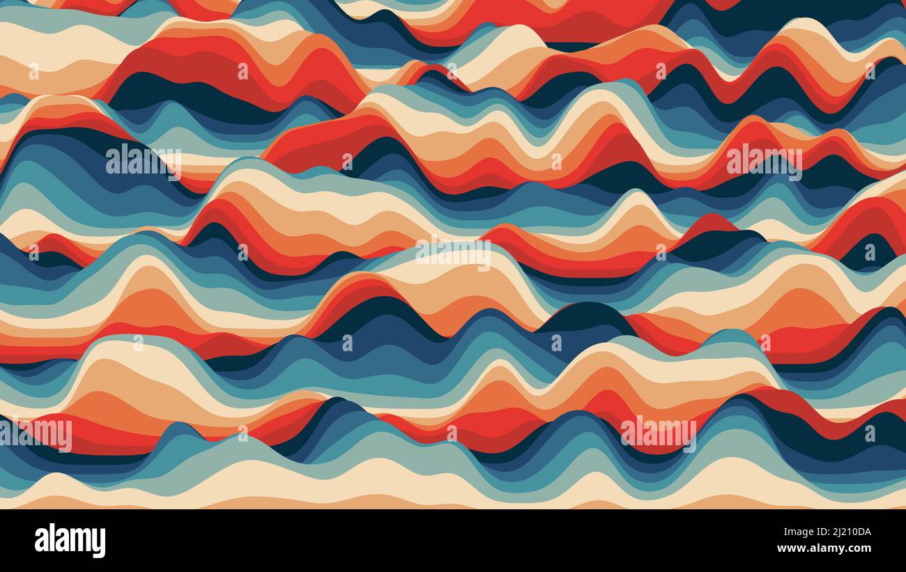 Retro reddish stripes colorful distorted backdrop. Procedural ripple ...