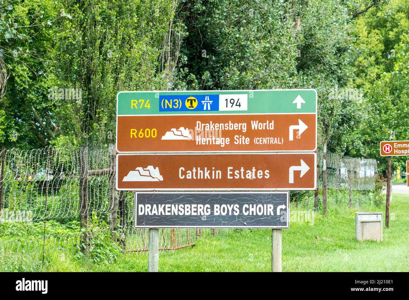 road sign showing places of interest in the Drakensberg, KwaZulu-Natal, South Africa concept travel and tourism Stock Photo