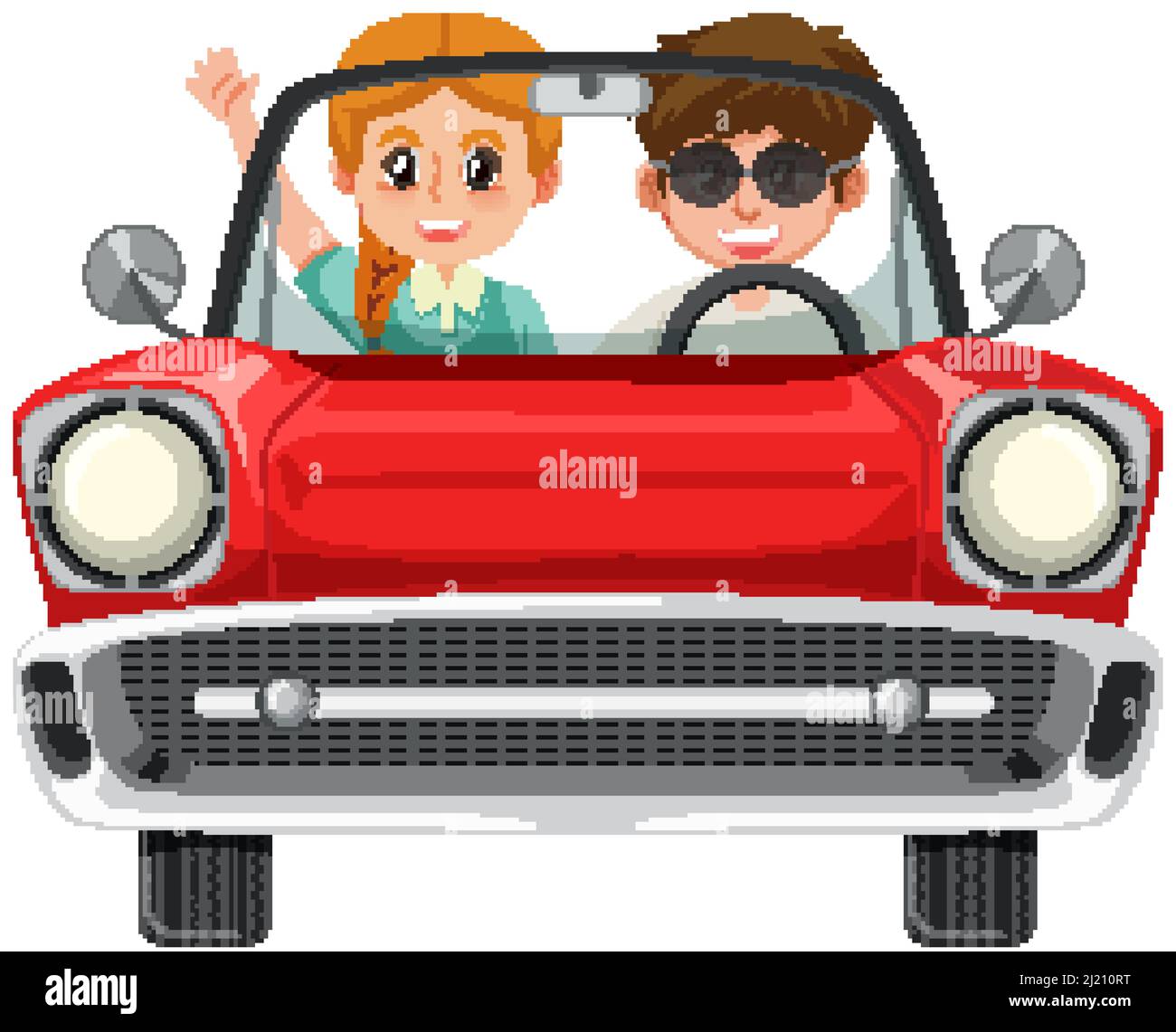 Couple in classic red car on white background illustration Stock Vector ...