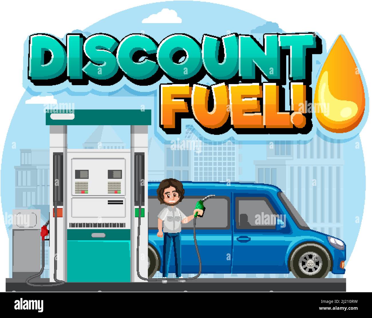 Gas station with discount fuel word logo illustration Stock Vector