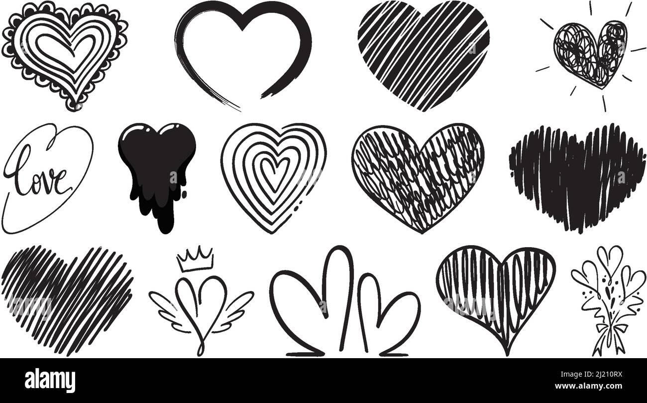 Black hand drawn hearts set illustration Stock Vector Image & Art - Alamy