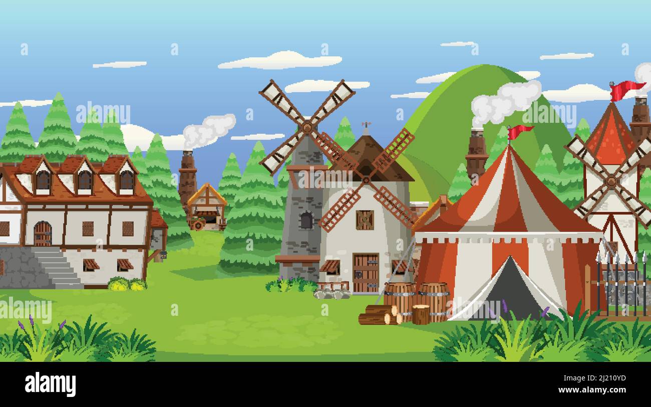 Medieval town scene background illustration Stock Vector Image & Art ...