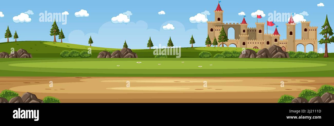 Landscape scene with medieval castle illustration Stock Vector Image ...
