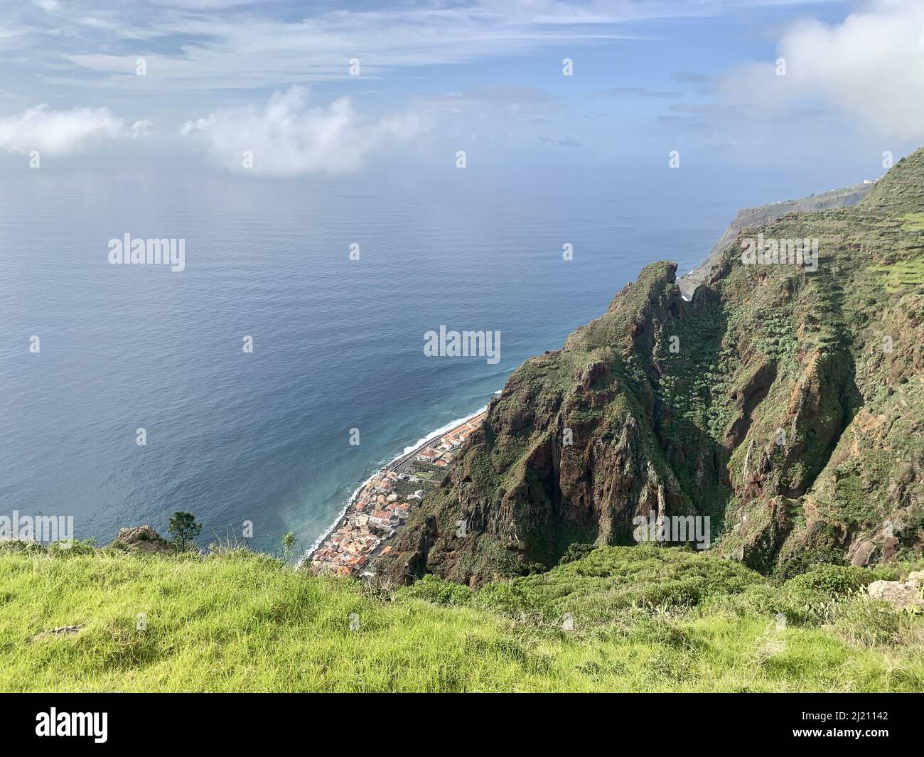 An Aerial shot of Point of Saint Lawrence (Ponta de Sao Lourenco) cliff ...