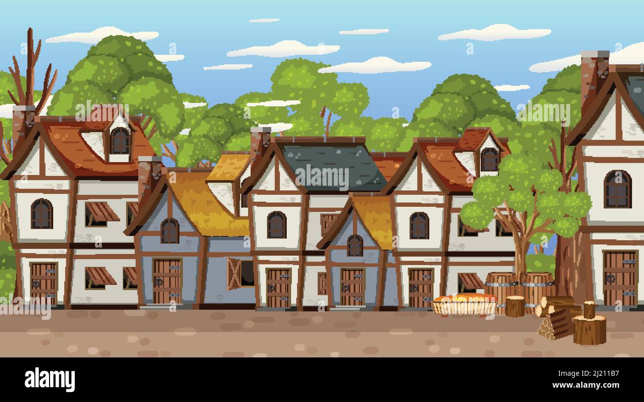 Medieval town scene background illustration Stock Vector Image & Art ...