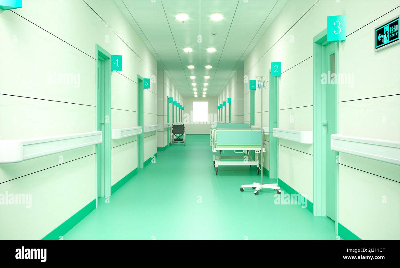 interior corridor of a hospital. 3d render Stock Photo