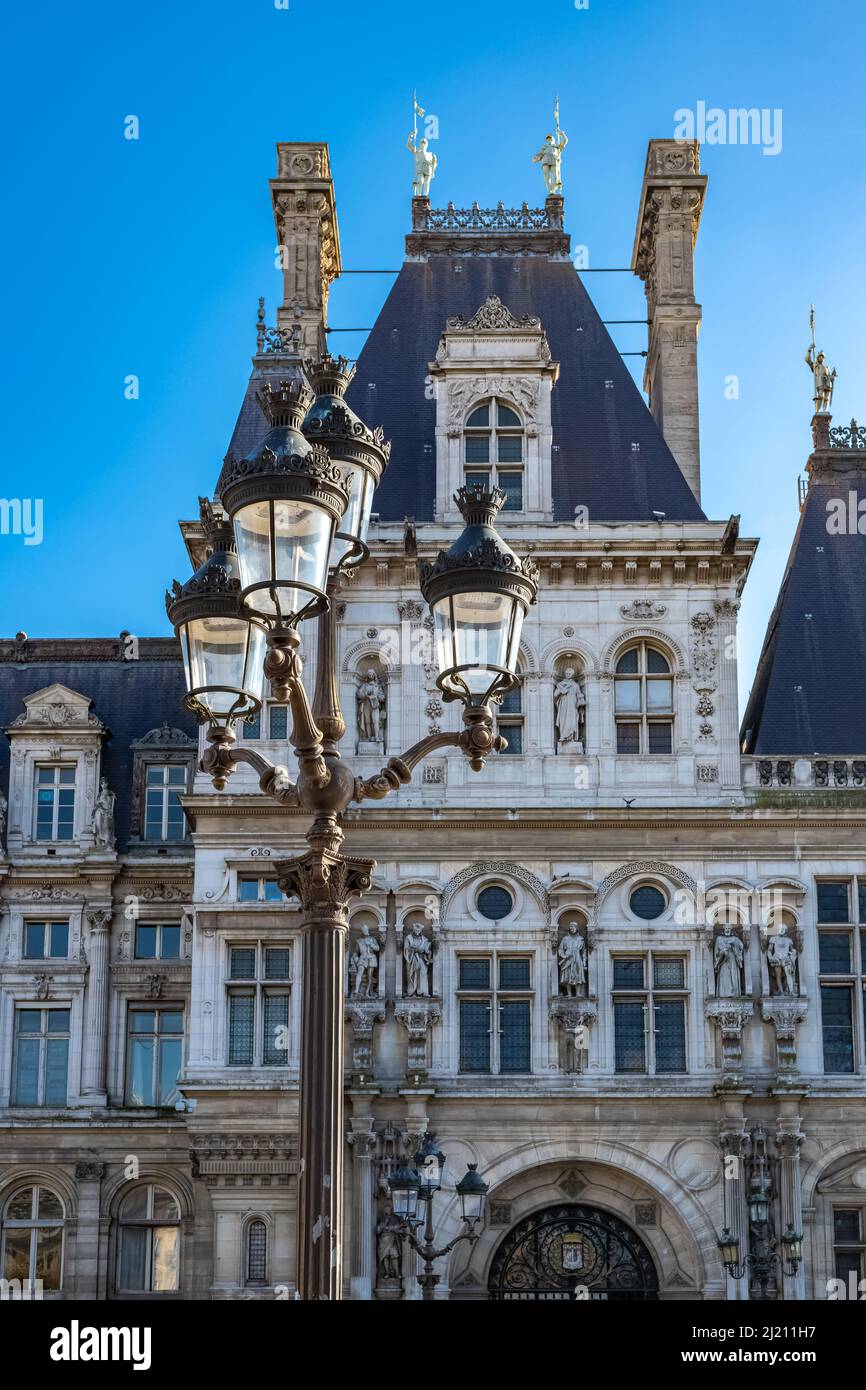 Paris, the facade of the Hotel de Ville, city hall of the French ...